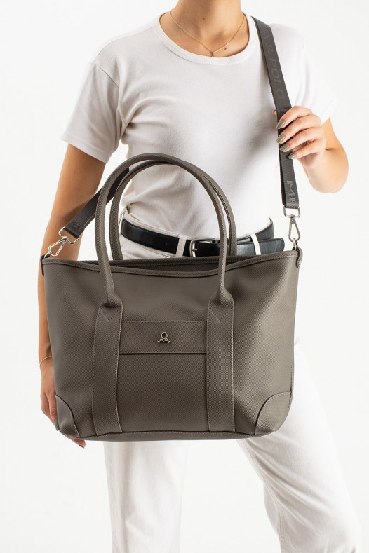 Gri Büyük Boy Günlük Kadın Kol ve Omuz Çantası Lakost Deri Üç Gözlü Bölmeli Fermuarlı Astarlı 5452