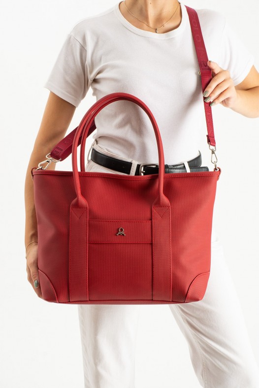 Kırmızı Büyük Boy Günlük Kadın Kol ve Omuz Çantası Lakost Deri Fermuarlı Astarlı 5452