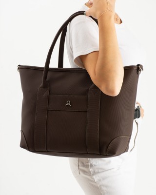 Kahverengi Büyük Boy Günlük Kadın Kol ve Omuz Çantası Lakost Deri Üç Gözlü Fermuarlı Astarlı 5452