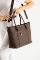 Kahverengi Büyük Boy Günlük Kadın Kol ve Omuz Çantası Lakost Deri Üç Gözlü Fermuarlı Astarlı 5452