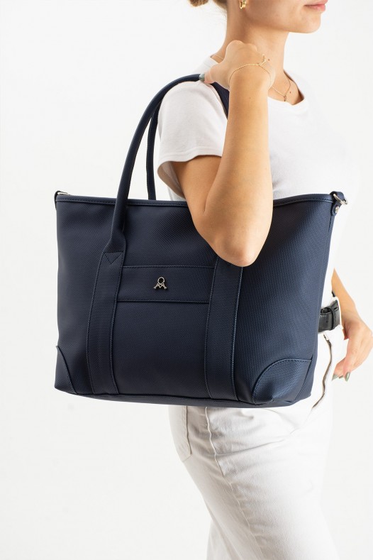 Lacivert Büyük Boy Günlük Kadın Kol ve Omuz Çantası Lakost Deri Üç Gözlü Fermuarlı Astarlı 5452