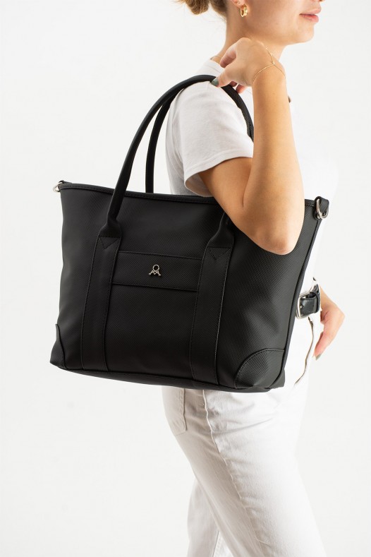 Siyah Büyük Boy Günlük Kadın Kol ve Omuz Çantası Lakost Deri Üç Gözlü Fermuarlı Astarlı 5452