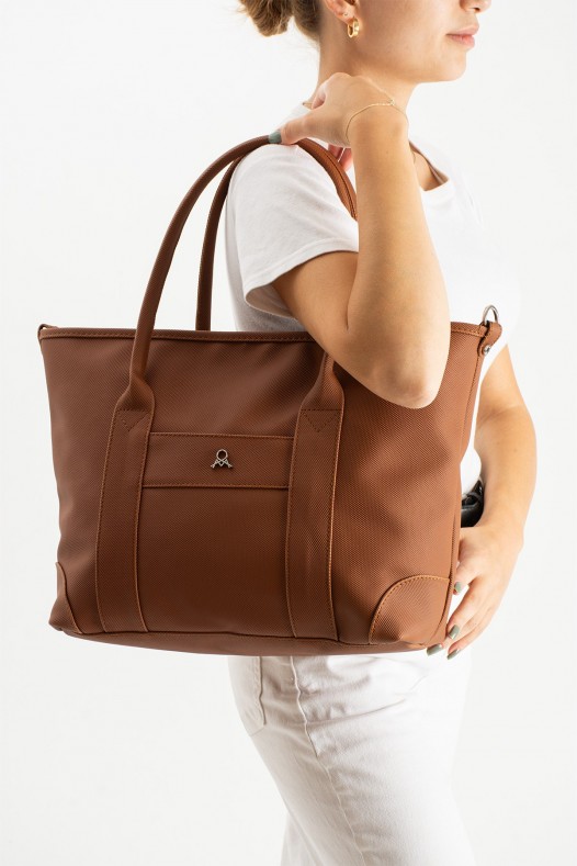 Taba Büyük Boy Günlük Kadın Kol ve Omuz Çantası Lakost Deri Üç Gözlü Fermuarlı Astarlı 5452