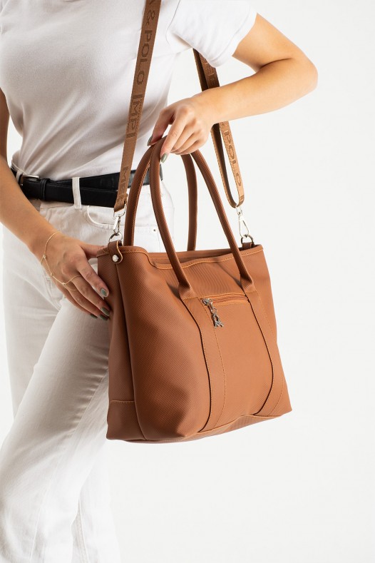 Taba Büyük Boy Günlük Kadın Kol ve Omuz Çantası Lakost Deri Üç Gözlü Fermuarlı Astarlı 5452