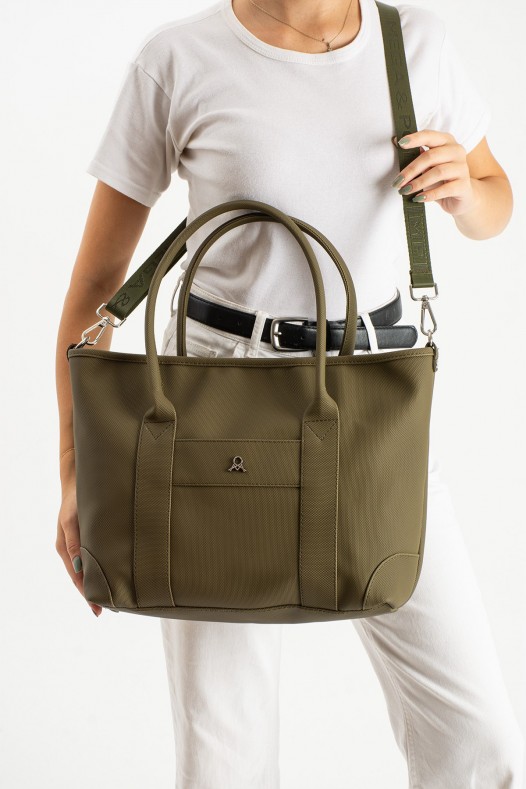 Yeşil Büyük Boy Günlük Kadın Kol ve Omuz Çantası Lakost Deri Üç Gözlü Fermuarlı Astarlı 5452