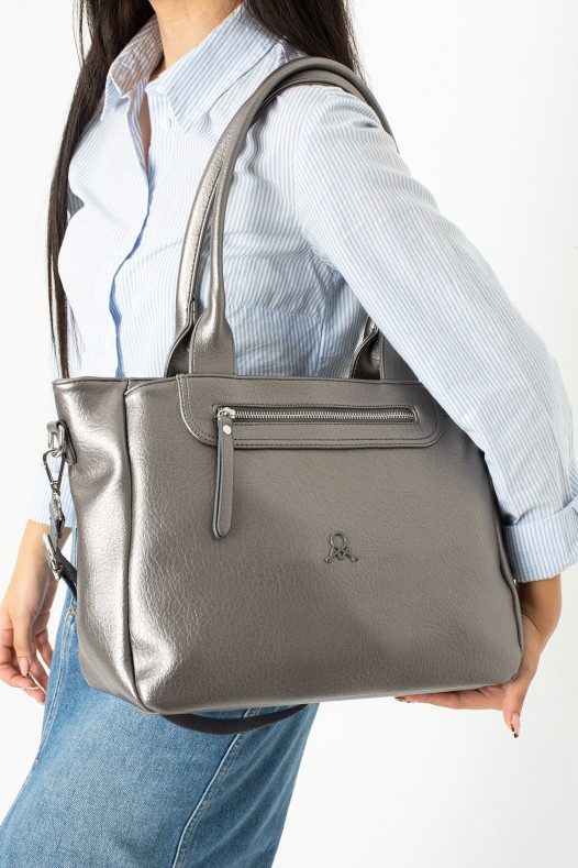 Gri Büyük Boy Günlük Kadın Çapraz Askılı Kol Omuz Çantası İthal Kaliteli Suni Deri Astarlı 5455