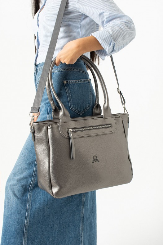 Gri Büyük Boy Günlük Kadın Çapraz Askılı Kol Omuz Çantası İthal Kaliteli Suni Deri Astarlı 5455