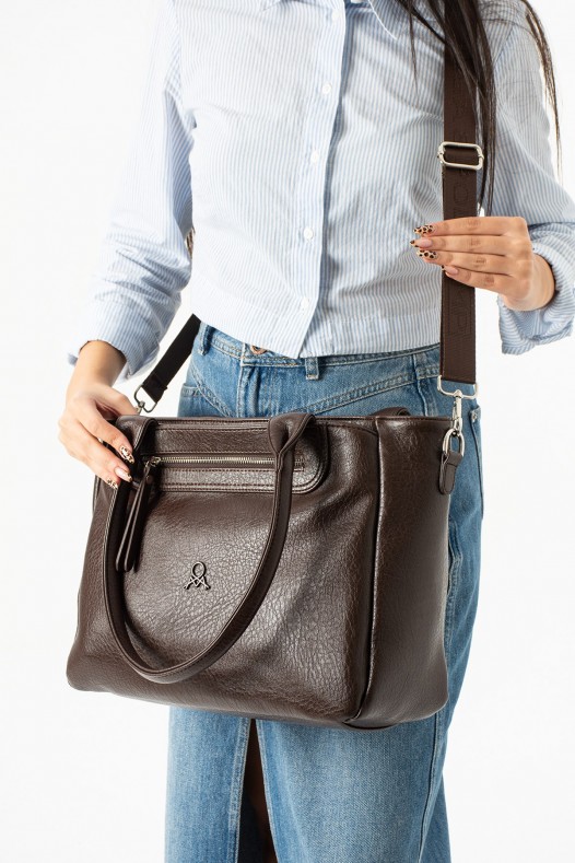 Kahverengi Büyük Boy Günlük Kadın Çapraz Askılı Omuz Çantası İthal Kaliteli Suni Deri Astarlı 5455