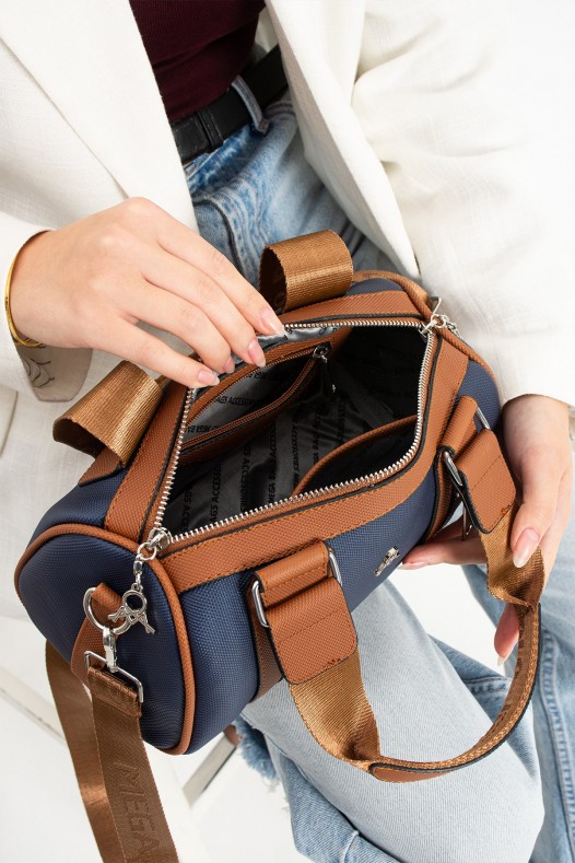 Lacivert Taba Orta Boy Günlük Kadın Çapraz Askılı El Omuz Çantası Lakost Deri Fermuarlı Astarlı 5456