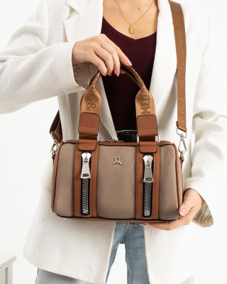 Vizon Taba Orta Boy Günlük Kadın Çapraz Askılı El Omuz Çantası Lakost Deri Fermuarlı Astarlı 5456